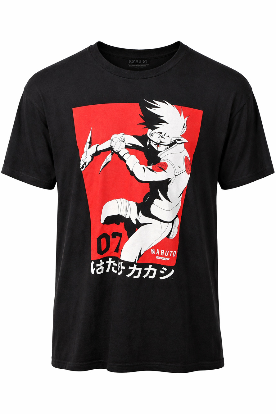 Naruto Shippuden Kakashi Graphic T Shirt Anime Ninja Black 100% Cotton XL